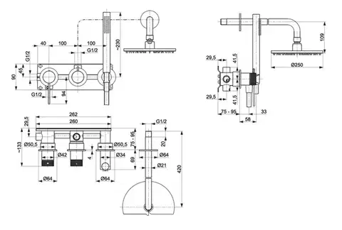 KFA Sprchový set Moza 316L, podomítkový s 3otvorovou, 2funkční baterií, nerezová ocel 5049-510-22