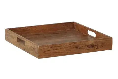 Estila Venkovský masivní hnědý čtvercový servírovací tác Ciano s výraznou strukturou letokruhů a úchyty 40cm