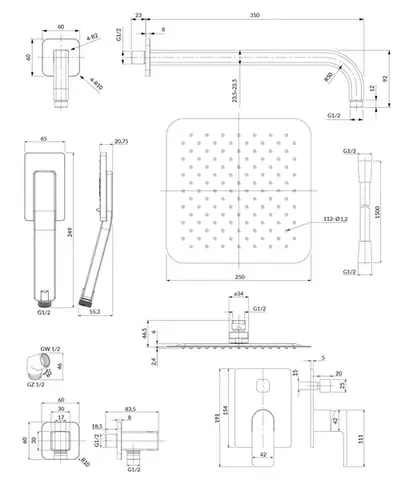 OMNIRES BARETTI shower system for concealed installation, chrome SYSBA10XCR