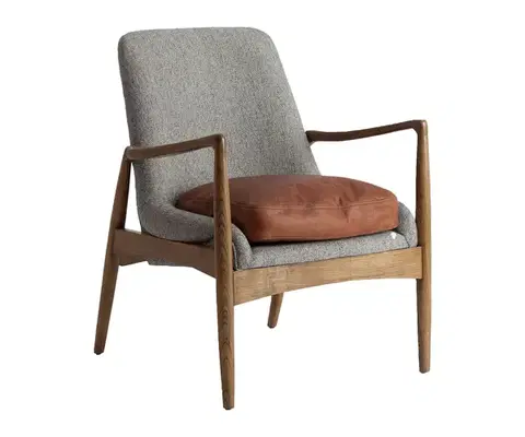 Estila Luxusní vintage šedé křeslo Raul s koženým polštářem s masivními hnědými nožičkami 83 cm
