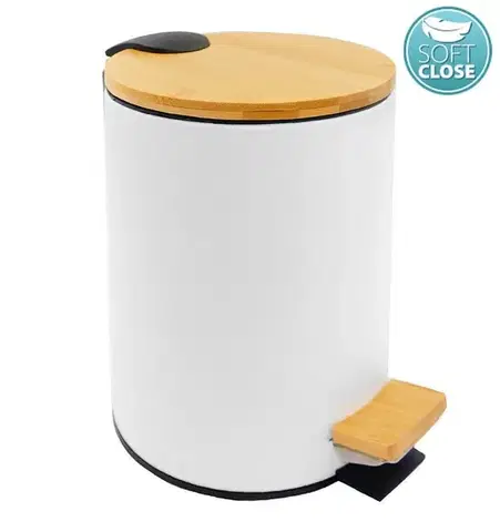 AQUALINE BAMBUS odpadkový koš kulatý 3l, Soft Close, bílá mat BI006