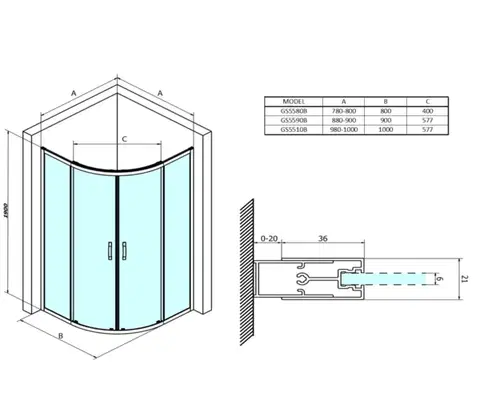 GELCO SIGMA SIMPLY BLACK Čtvrtkruhový sprchový kout 800x800 čiré sklo, GS5580B GS5580B