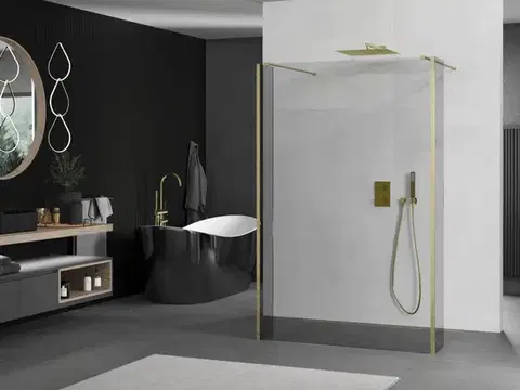 MEXEN/S Kioto Sprchová zástěna WALK-IN volněstojící 90 x 30 x 30, transparent, zlatá kartáčovaná 800-090-030-222-55-00-030