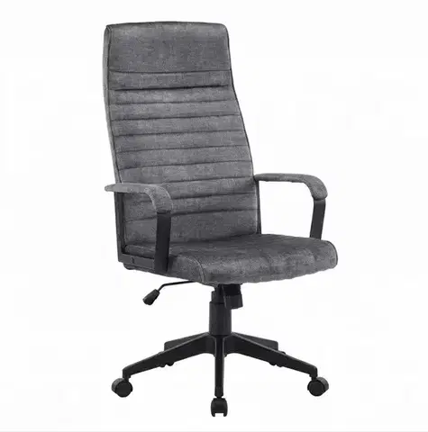 Estila Retro sametová otočná kancelářská židle Elite s šedým prošívaným čalouněním a černou podstavou s kolečky 60 cm