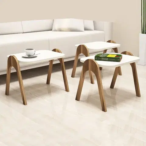 Sada odkládacích stolků (3 kusy) Paris - Walnut, Cream