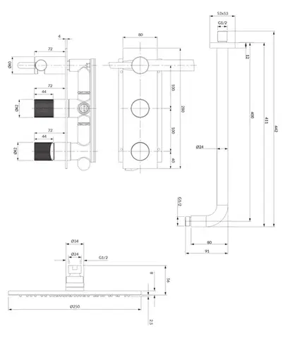 OMNIRES CONTOUR Systém skrytý sprchový kout, kartáčovaná měď SYSCT10CPB
