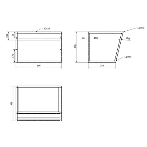 Sapho SKA konzole s policí 600x400x460mm, černá mat SKA101