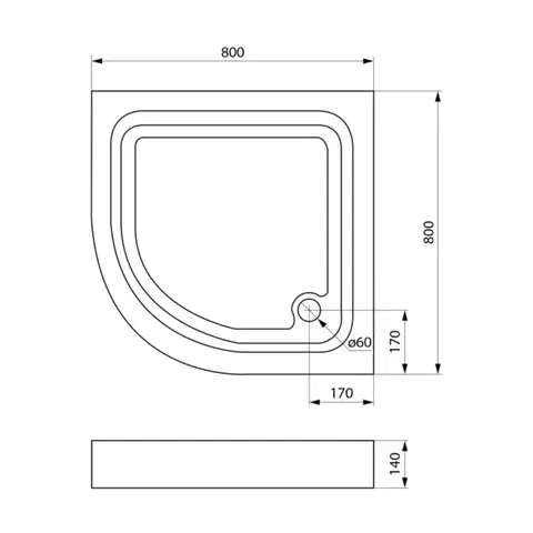 Aqualine BTTR80 sprchová vanička 80 x 80 x 15 cm čtvrtkruhová akrylátová