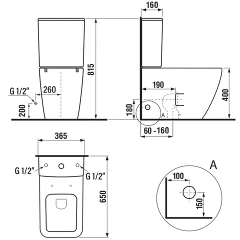 SAPHO PORTO WC kombi, Rimless, spodní/zadní odpad, bílá PC102WR