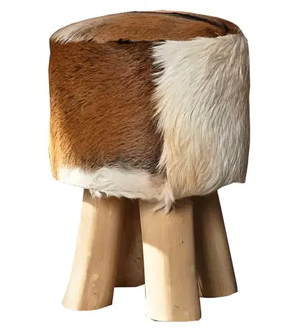 Estila Luxusní designová taburetka Hide z hnědo-bílé kozí kůže