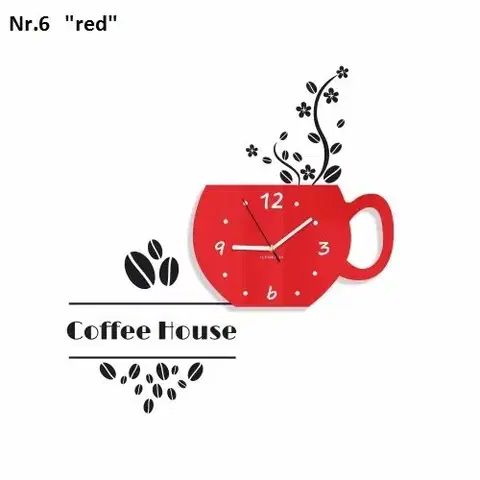 Coffee House dekorační hodiny do kuchyně červená