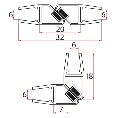 AQUALINE Set magnetických těsnění 45°pro sklo 6/6, 2000 (2ks) MAG01
