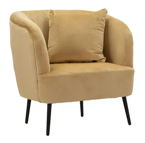 Estila Moderní designové křeslo Cally s polštářem a sametovým potahem v okrové žluté barvě s černými nožičkami 78 cm