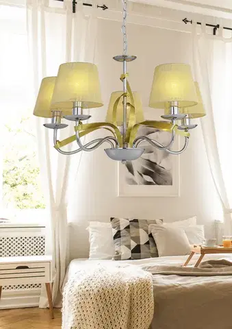 Závěsná lampa chrom / zlatá stuha 5xE14 DIVA