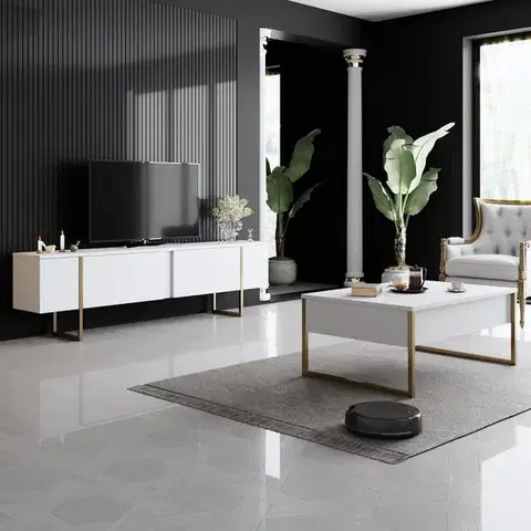 TV stolek Luxe - White, Gold