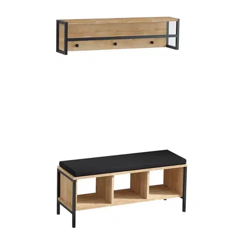 Nástěnný věšák s lavicí Shana Oak and Black