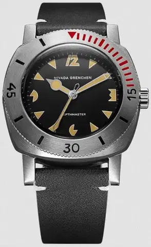 Nivada Grenchen Art Deco Depthmaster - Black Leather White Stitching