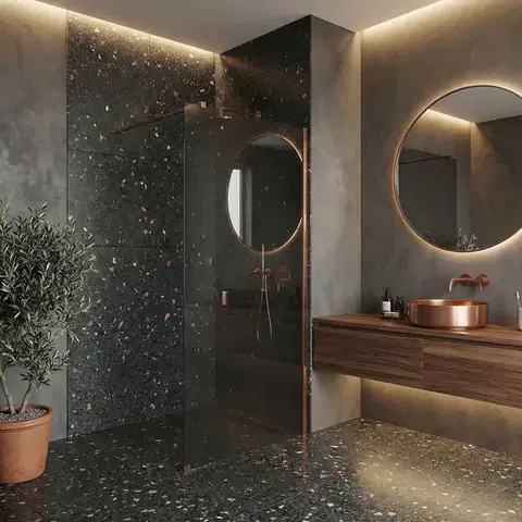REA/S Sprchová zástěna Flexi Grey / Brush Copper 140 KPL-K99380