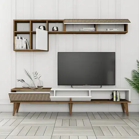 Televizní stěna Milen Walnut and White