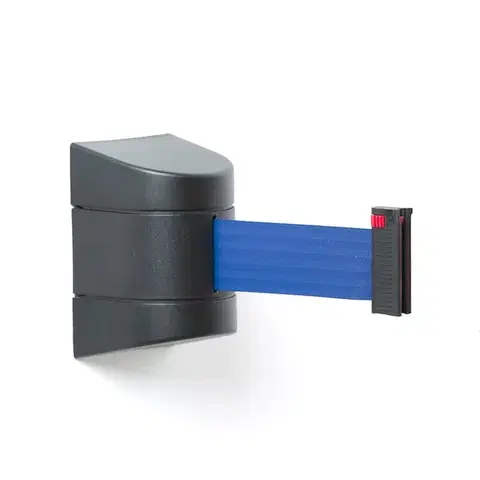 Zahrazovací pás CORDON, 4600 mm, nástěnná kazeta, černá, modrý pás