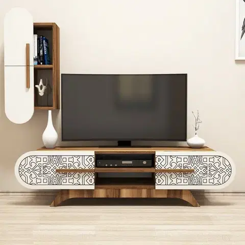 TV stěna / Sestava pod TV Defne - Walnut, Cream