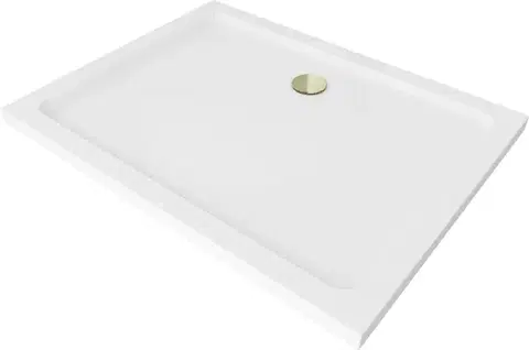 MEXEN/S Flat sprchová vanička obdélníková slim 140 x 100, bílá + zlatý sifon 40101014G