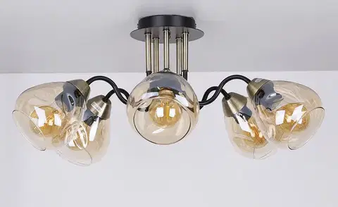 Stropní lampa černá/zlatá kouřová 5xE27 Unica