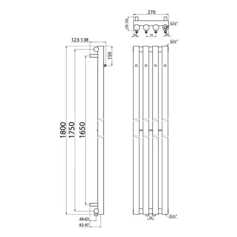SAPHO PILON otopné těleso 270x1800, se čtyřmi háčky pro ručník, chrom IZ120T
