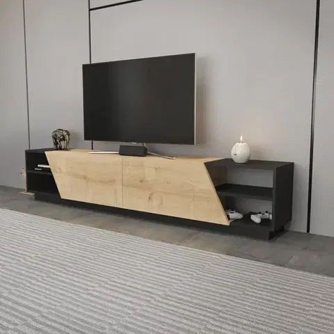 TV stolek Rhodes - Anthracite, Oak