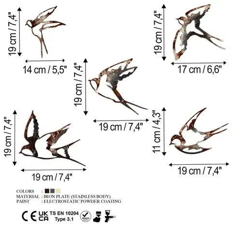 Dekorativní kovový doplněk na zeď Birds-2