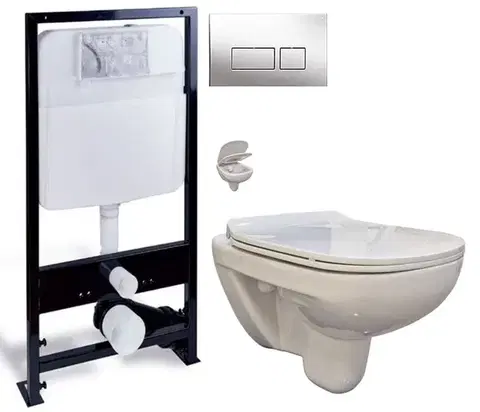 PRIM předstěnový instalační systém s chromovým tlačítkem  20/0041 + WC bez oplachového kruhu Edge + SEDÁTKO PRIM_20/0026 41 EG1