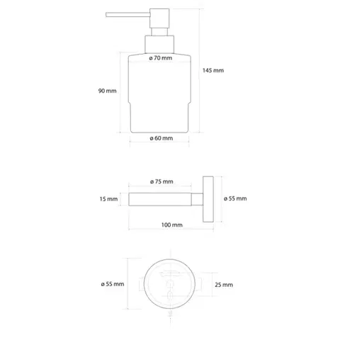 SAPHO X-ROUND GOLD dávkovač mýdla 200ml, mléčné sklo, zlato mat XR103GB