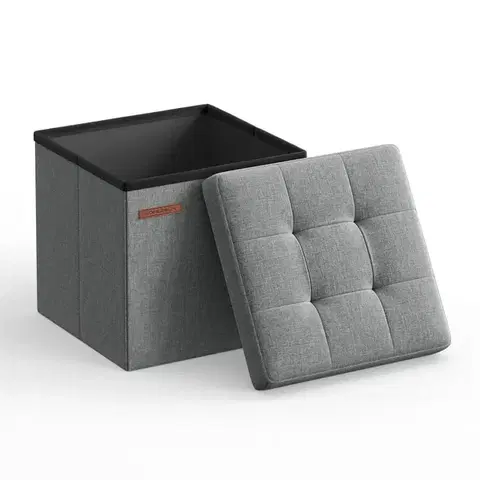 SONGMICS Taburet SQUARE s úložným prostorem 30 x 30 x 30 cm světle šedá