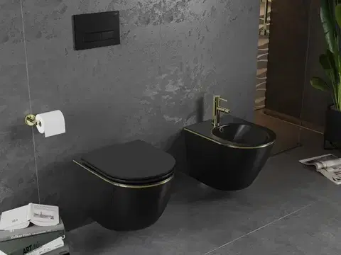 MEXEN Lena bidet závěsný, černá mat/zlatá linka 35224875