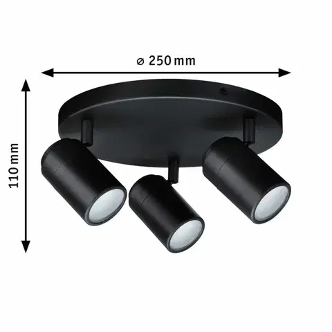 PAULMANN Spotlight Zyli IP44 GU10 230V max. 3x10W stmívatelné černá mat kulaté