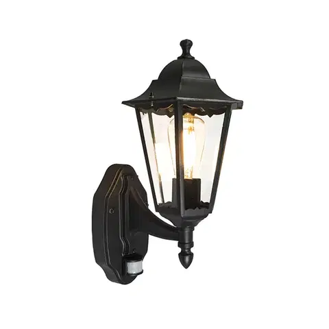 Venkovní nástěnná lampa černá s pohybovým senzorem IP44 - New Orleans up