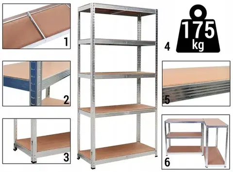 Stabilní kovový regál s 5 policemi 180 x 90 x 40 cm