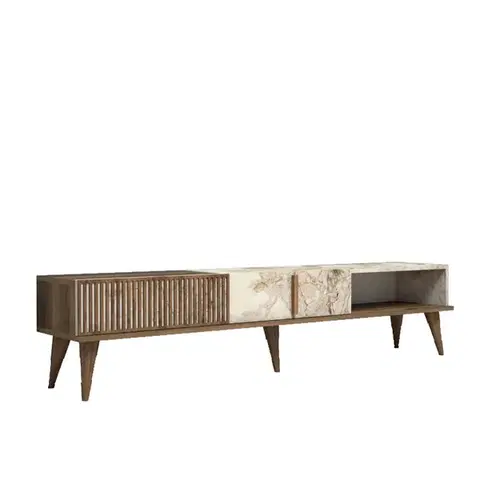 TV stolek Milan - Walnut, White Marble