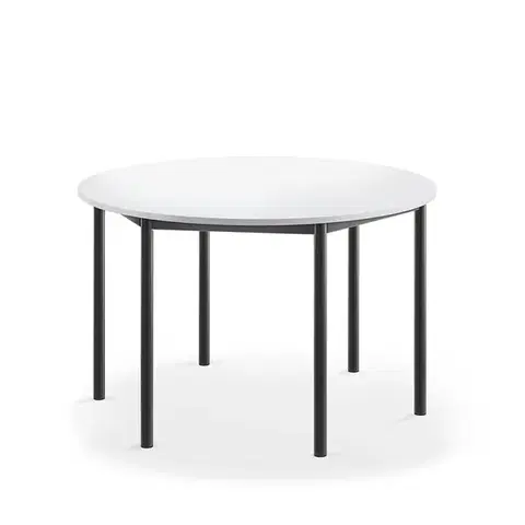 Stůl SONITUS, Ø1200x720 mm, antracitově šedé nohy, HPL deska tlumící hluk, bílá