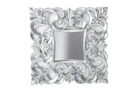Estila Glamour čtvercové nástěnné zrcadlo Venice se stříbrným ozdobným rámem s plastickým vzorem v klasickém stylu 75 cm