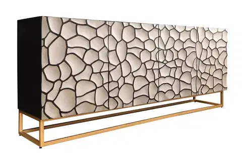 Estila Designový čtyřdveřový art deco příborník Trencadia s černo bílou mozaikou a zlatými nožičkami 177 cm