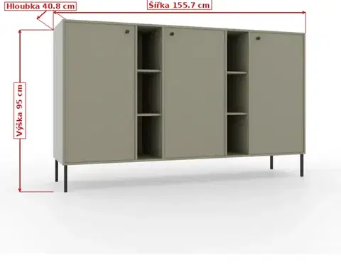ADRK Komoda Tilina 3D 6P 155,7 cm eukalyptus/černá