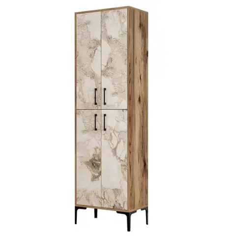Víceúčelová skříňka Berlin A - Walnut, White Marble