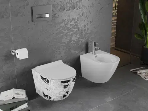 MEXEN Lena Závěsná WC mísa včetně sedátka s slow-slim, z duroplastu, bílé se vzorem 30224099