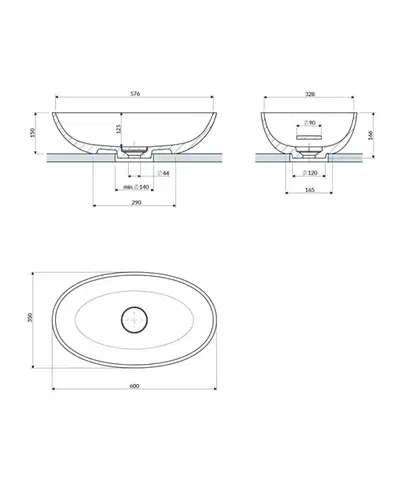 OMNIRES SHELL M+ umyvadlo na desku, 60 x 35 cm, černá láva SHELLUNBLV