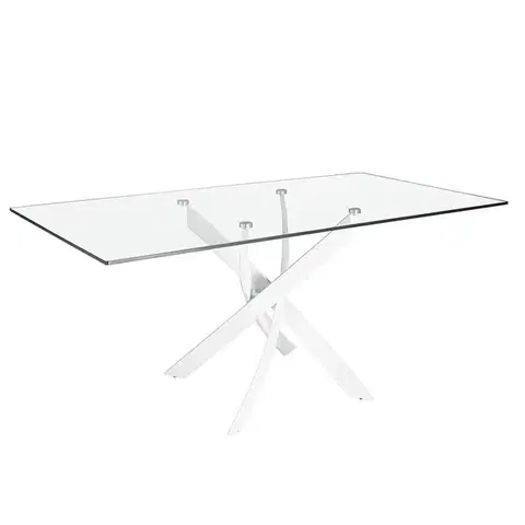 Estila Luxusní moderní skleněný obdélníkový jídelní stůl Urbano s bílými zkříženými nožičkami 140 cm / 150 cm / 160 cm / 180 cm