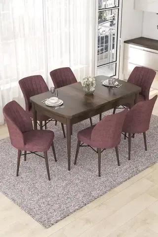 Extendable Dining Table & Chairs Set (7 Pieces) Nef - Baroque, Dusty Rose