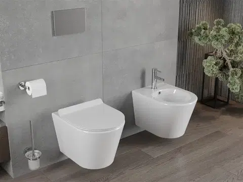 MEXEN/S Rico Závěsná WC mísa Rimless včetně sedátka s slow-slim, Duroplast, bílá 30720100