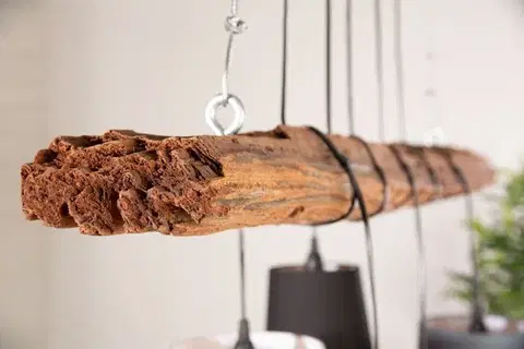 Estila Industriální závěsná lampa Elegans ze dřeva s pěti stínítky 115cm