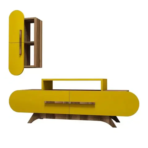 TV stěna / Sestava pod TV Rose S - Walnut, Yellow